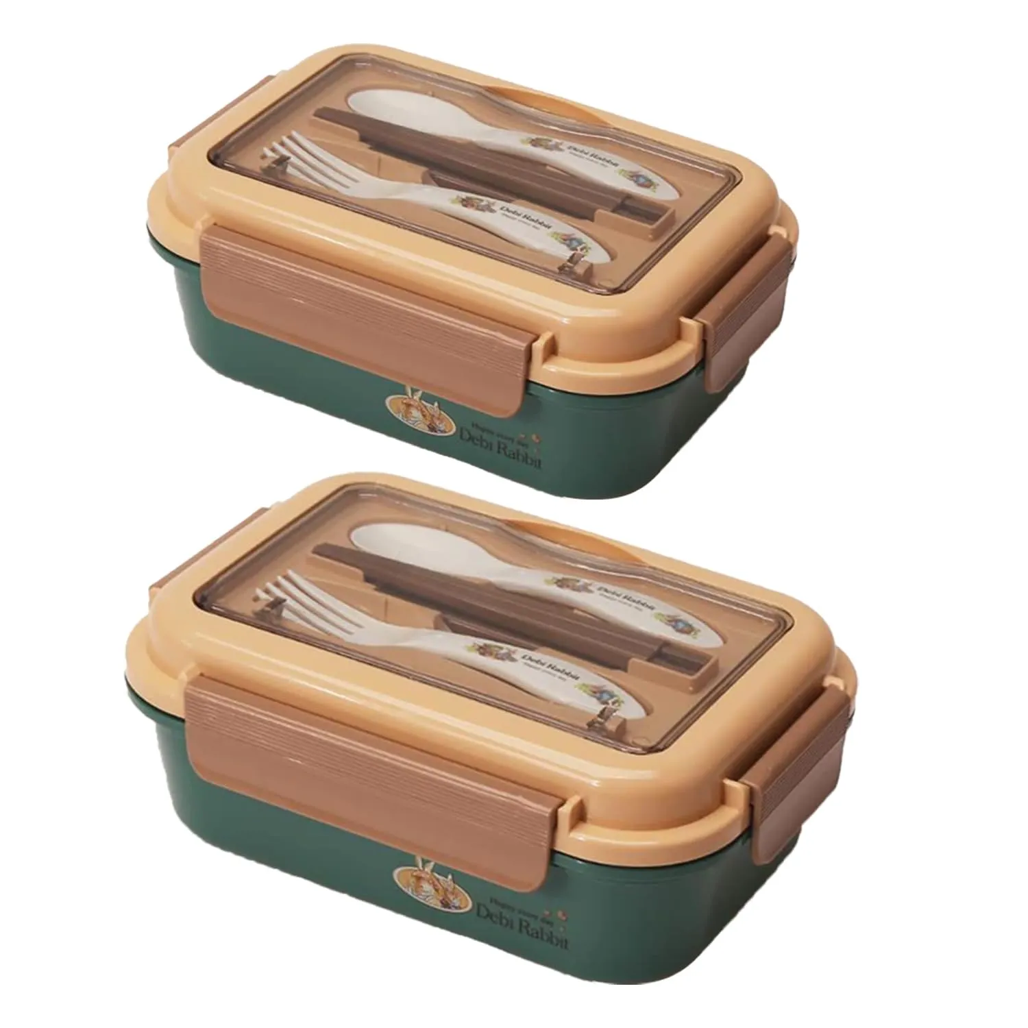 Kuber Industries Pack of 2 Insulated Lunch Box for Kids & Adults|Premium Food-Grade PP Plastic|Leakproof & Spill Proof|Dishwasher & Microwave Safe Lunch Box|800 ML|HX0042727|Green
