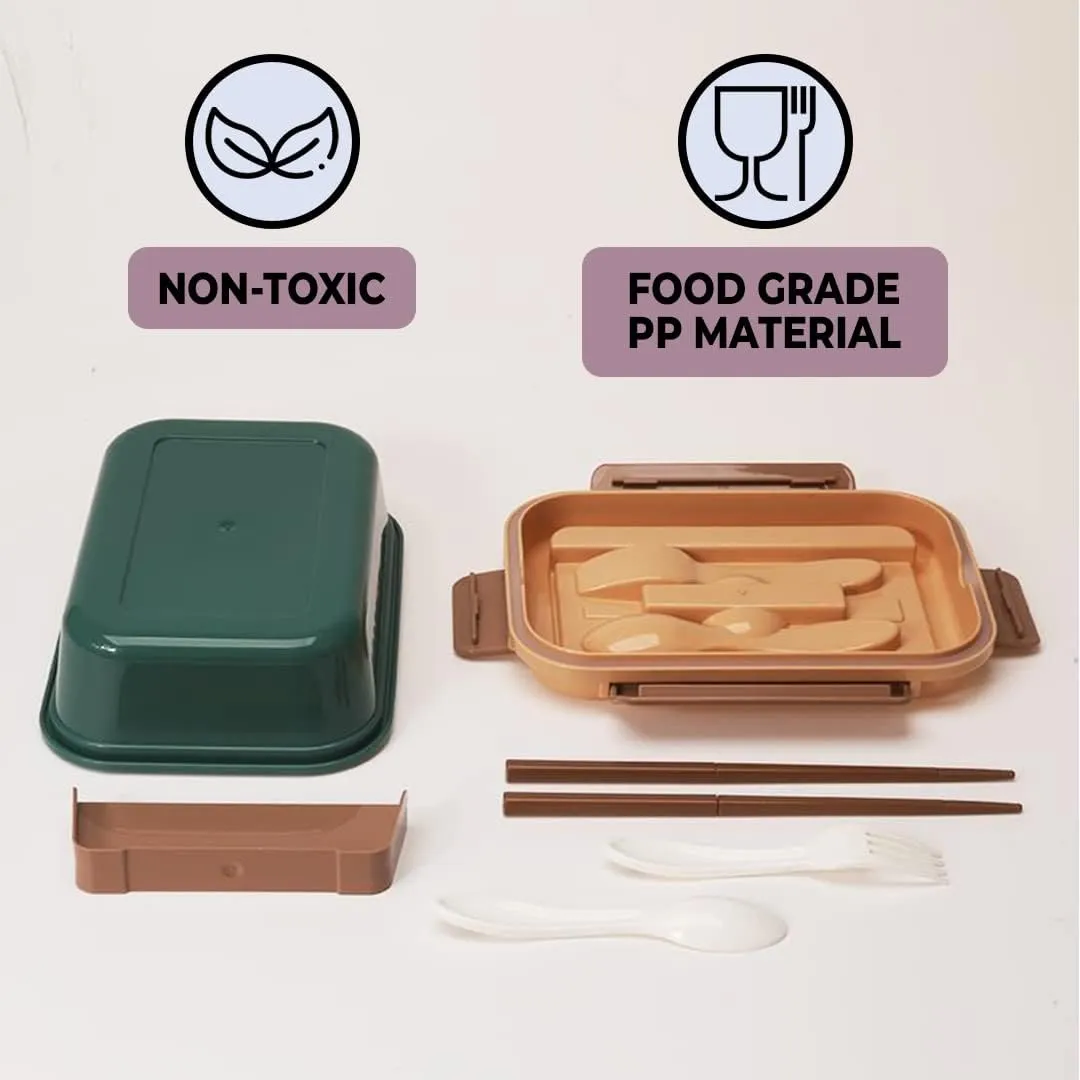 Kuber Industries Pack of 2 Insulated Lunch Box for Kids & Adults|Premium Food-Grade PP Plastic|Leakproof & Spill Proof|Dishwasher & Microwave Safe Lunch Box|800 ML|HX0042727|Green