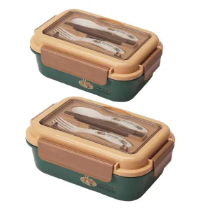 Kuber Industries Pack of 2 Insulated Lunch Box for Kids & Adults|Premium Food-Grade PP Plastic|Leakproof & Spill Proof|Dishwasher & Microwave Safe Lunch Box|800 ML|HX0042727|Green