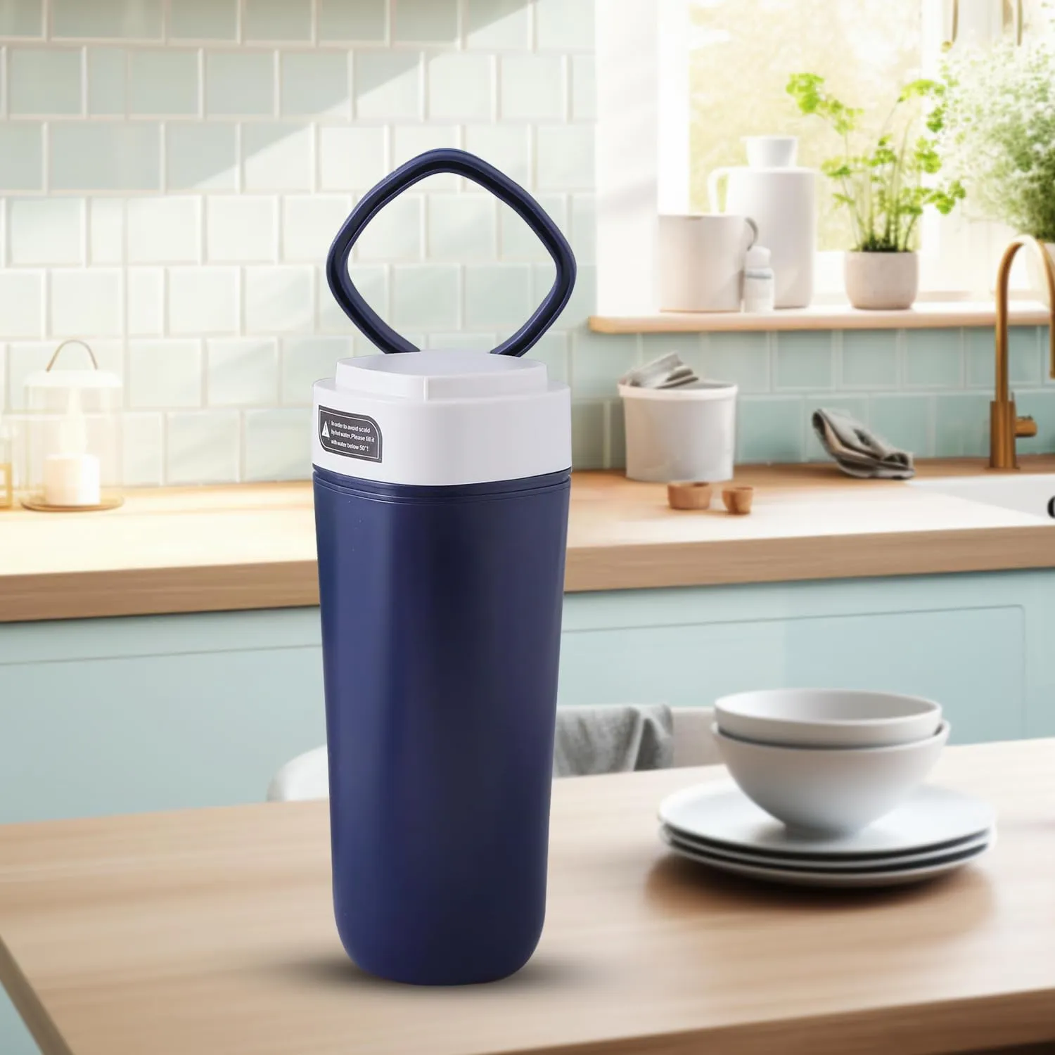 Kuber Industries Pack of 3 Anti-Fall Insulated Coffee Tumbler with Suction Bottom | Leak-Proof Stainless Steel Tumbler | Coffee Tumbler with Lid and Handle | 480 ML | Dark Blue