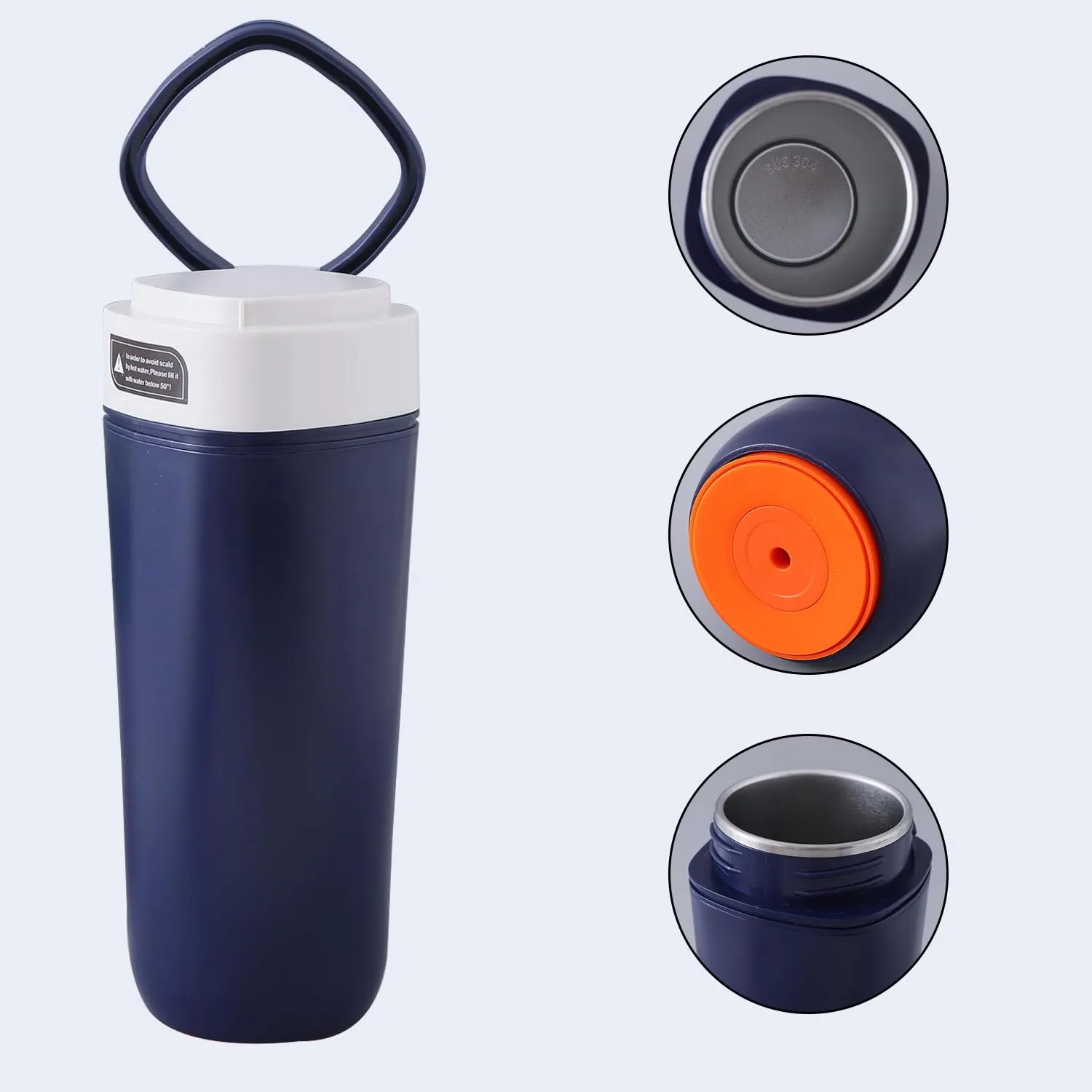 Kuber Industries Pack of 3 Anti-Fall Insulated Coffee Tumbler with Suction Bottom | Leak-Proof Stainless Steel Tumbler | Coffee Tumbler with Lid and Handle | 480 ML | Dark Blue