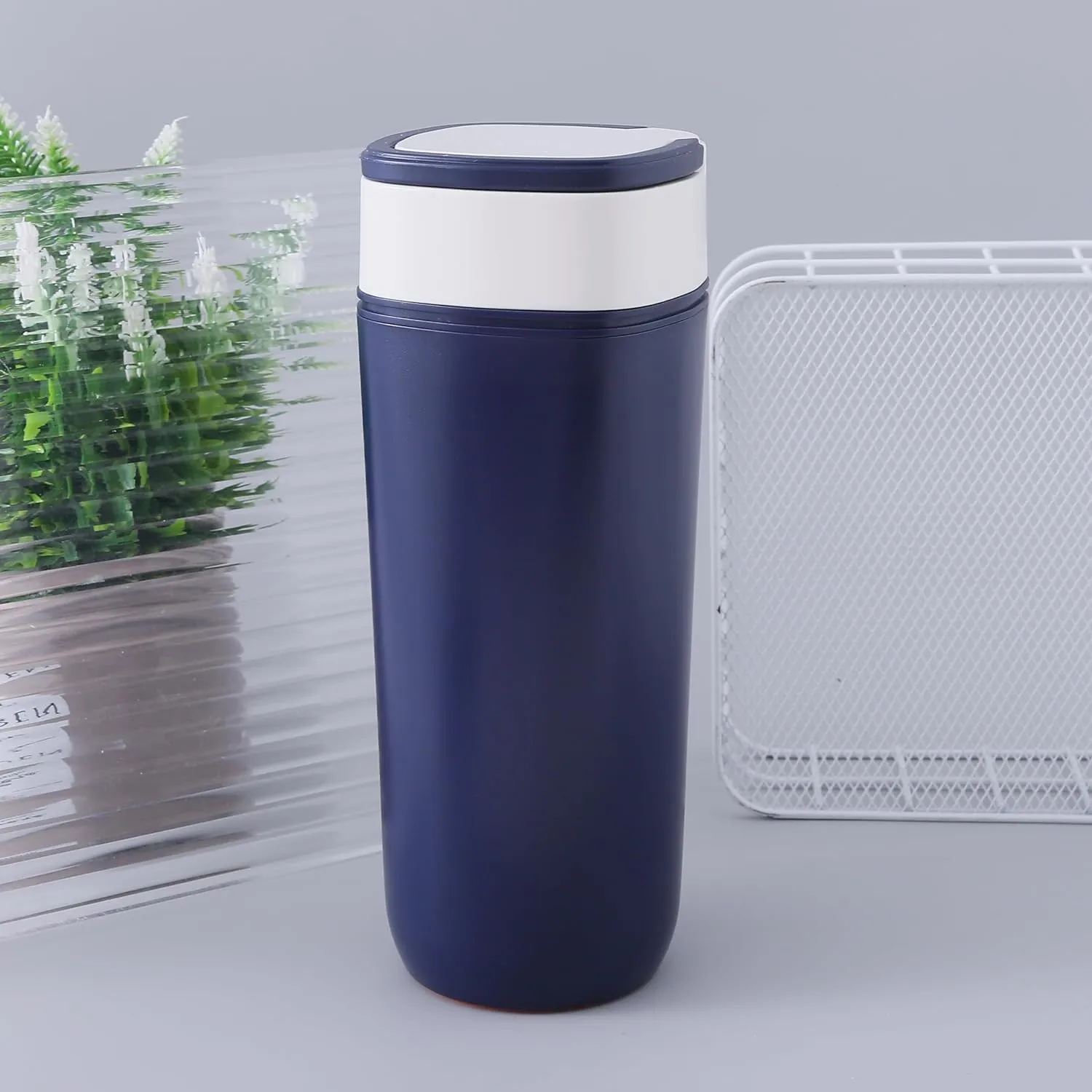 Kuber Industries Pack of 3 Anti-Fall Insulated Coffee Tumbler with Suction Bottom | Leak-Proof Stainless Steel Tumbler | Coffee Tumbler with Lid and Handle | 480 ML | Dark Blue