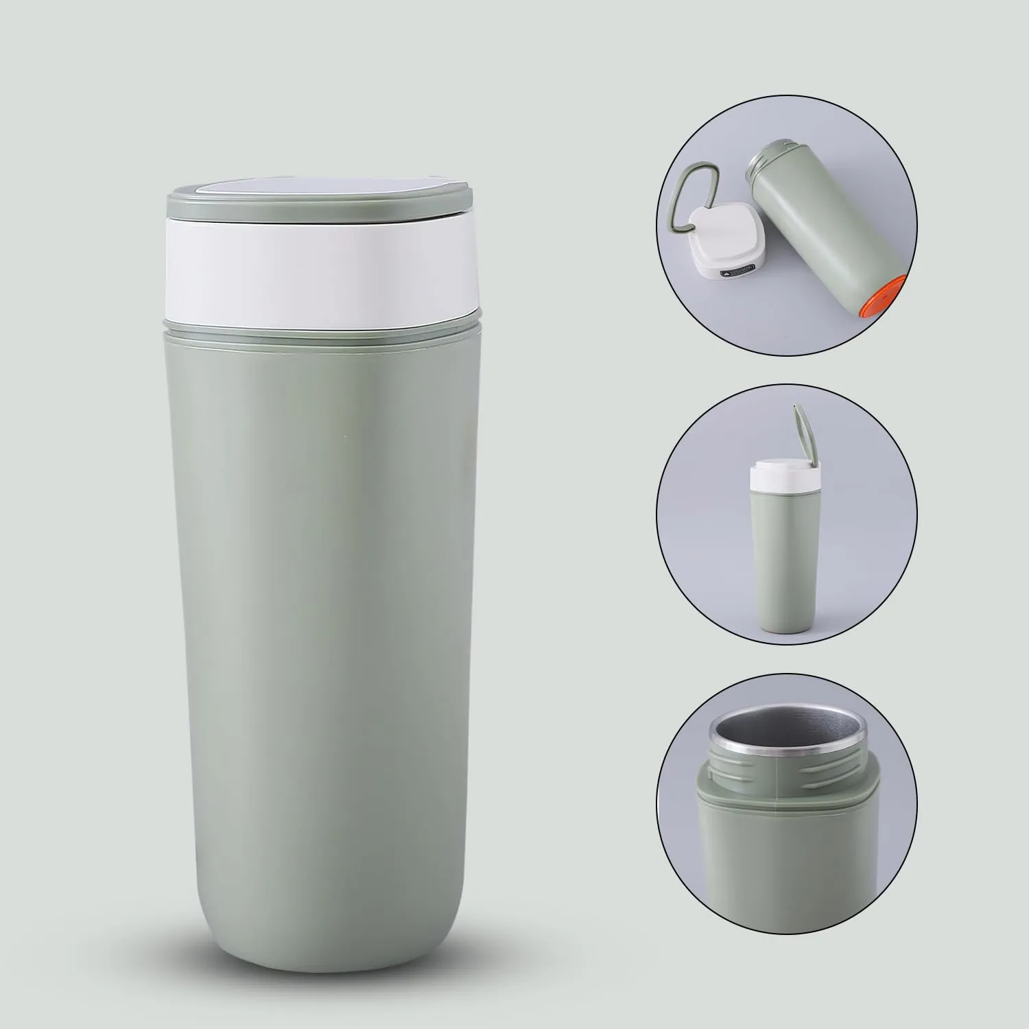 Kuber Industries Pack of 4 Anti-Fall Insulated Coffee Tumbler with Suction Bottom | Leak-Proof Stainless Steel Tumbler | Coffee Tumbler with Lid and Handle | 480 ML | Green