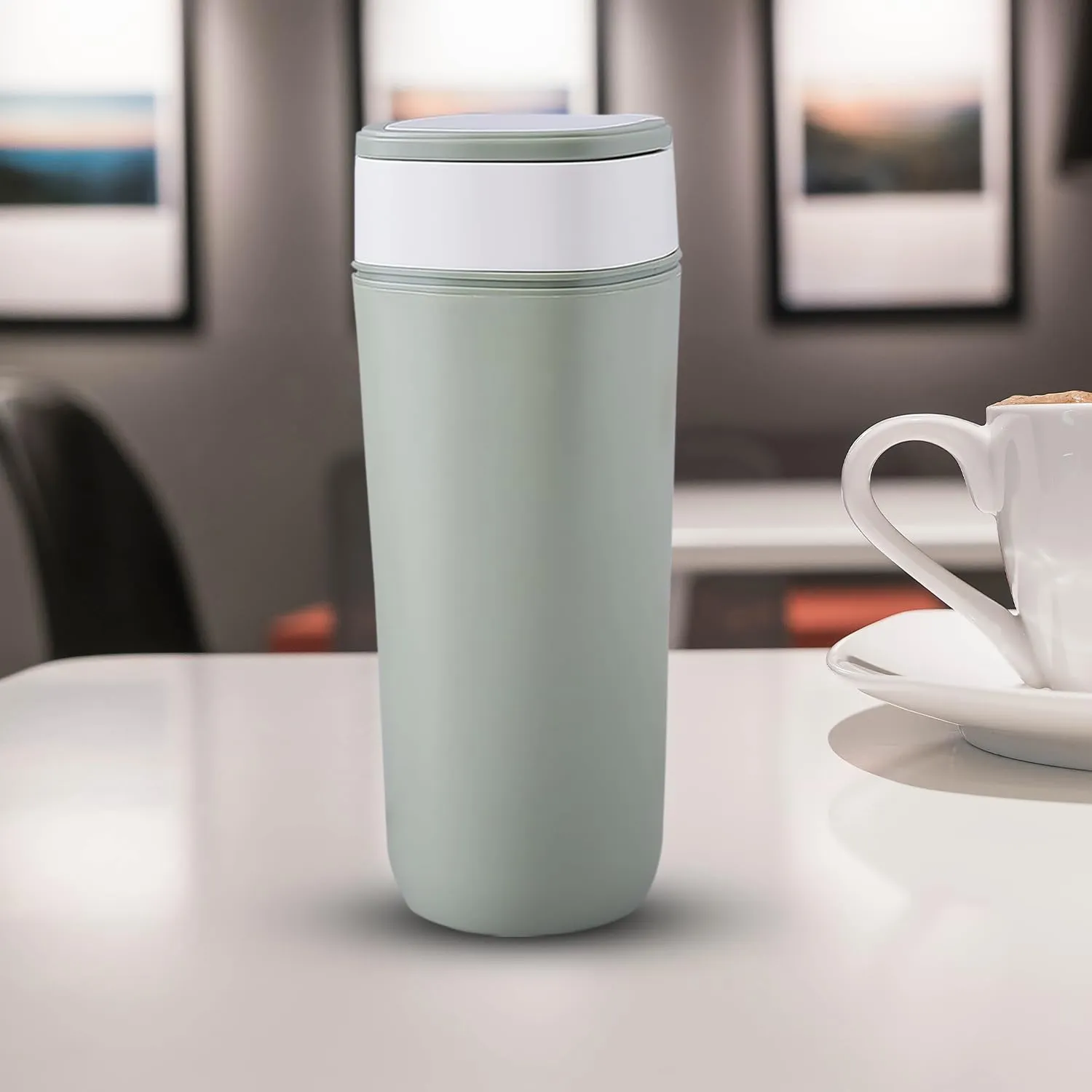 Kuber Industries Pack of 4 Anti-Fall Insulated Coffee Tumbler with Suction Bottom | Leak-Proof Stainless Steel Tumbler | Coffee Tumbler with Lid and Handle | 480 ML | Green