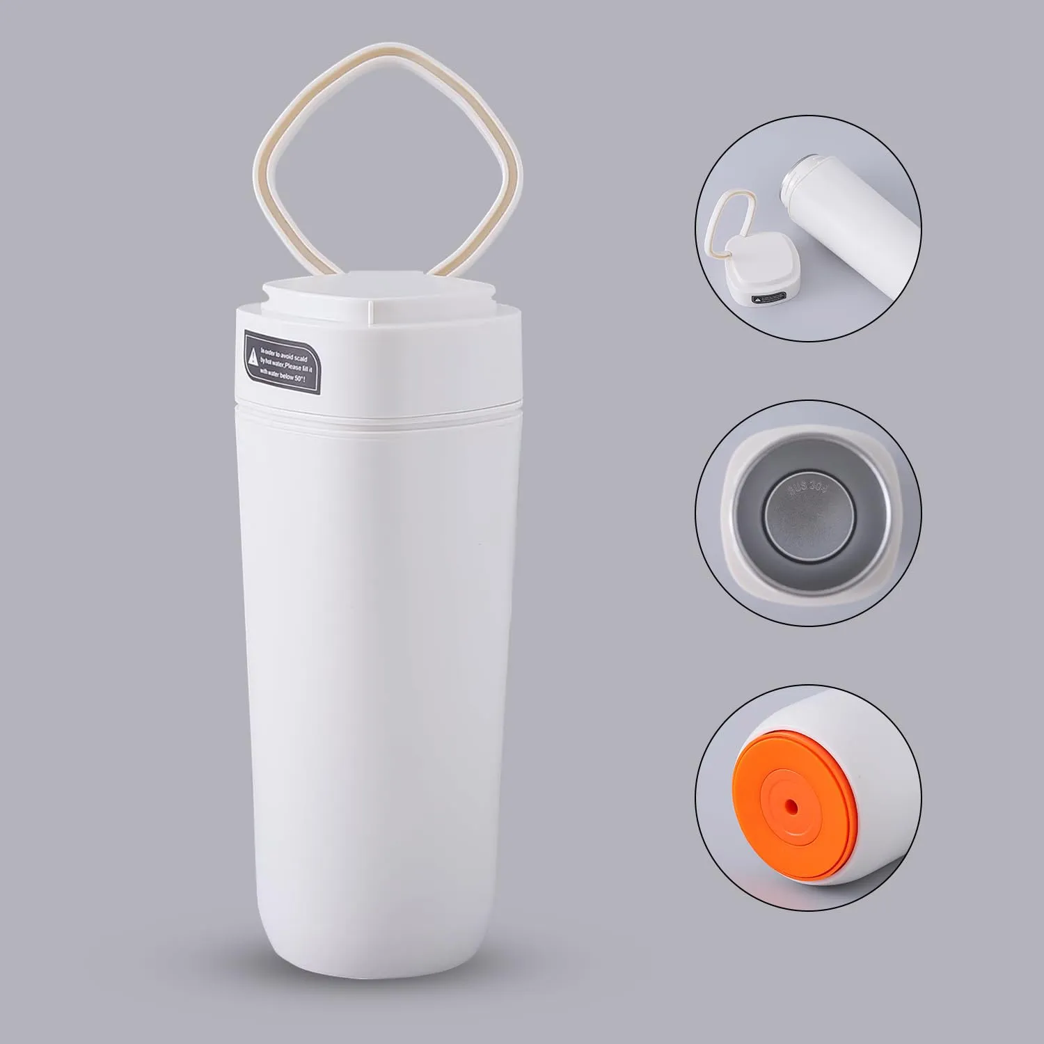 Kuber Industries Pack of 4 Anti-Fall Insulated Coffee Tumbler with Suction Bottom | Leak-Proof Stainless Steel Tumbler | Coffee Tumbler with Lid and Handle | 480 ML | White