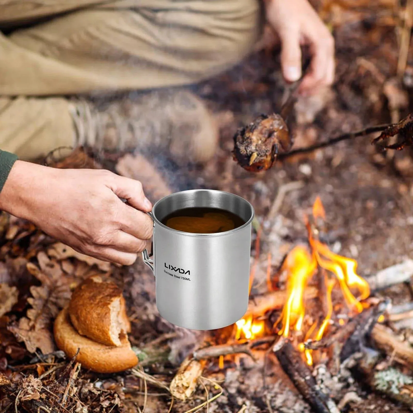 Lixada 750ml Stainless Steel Pot with Lid Hanging Portable Foldable Handle Water Cup for Outdoor Camping Cooking Hiking Picnic