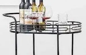 Luxurious Black Iron 2 Tier Oval Trolley with Mirror Top - Space Saving Design