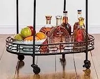 Luxurious Black Iron 2 Tier Oval Trolley with Mirror Top - Space Saving Design