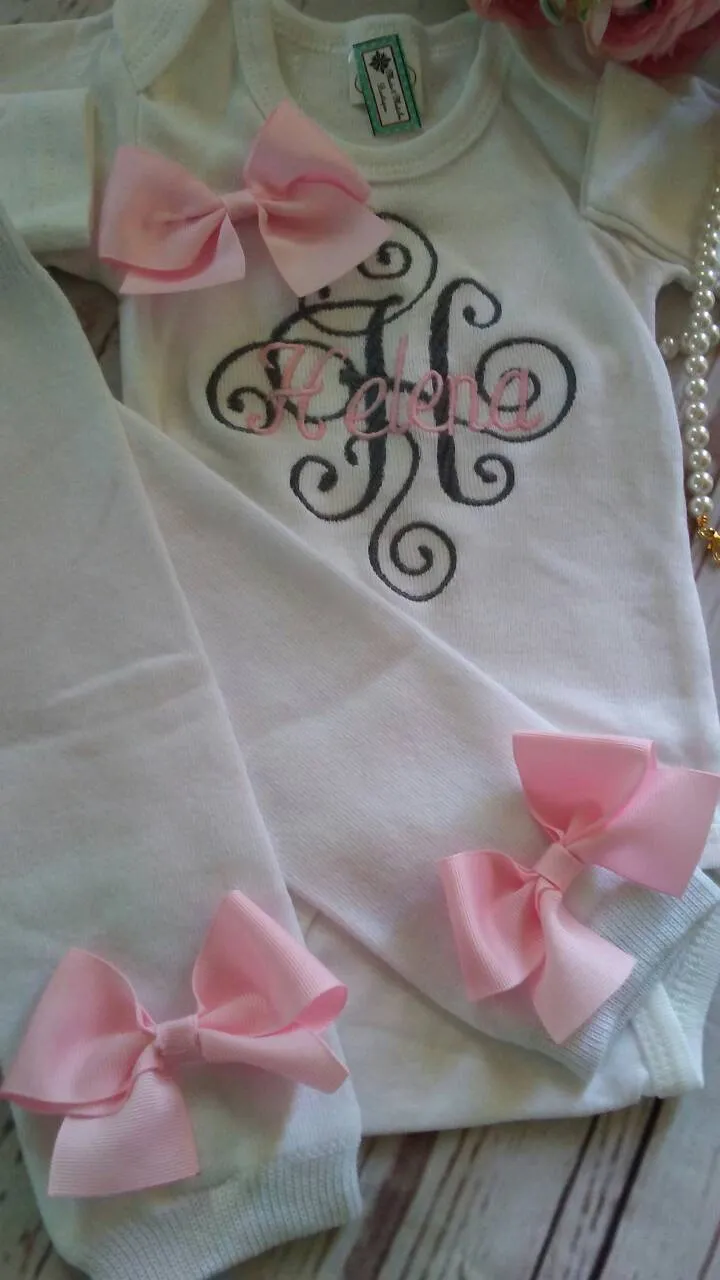 Monogrammed and Personalized Baby Girl Bodysuit with Leg Warmers