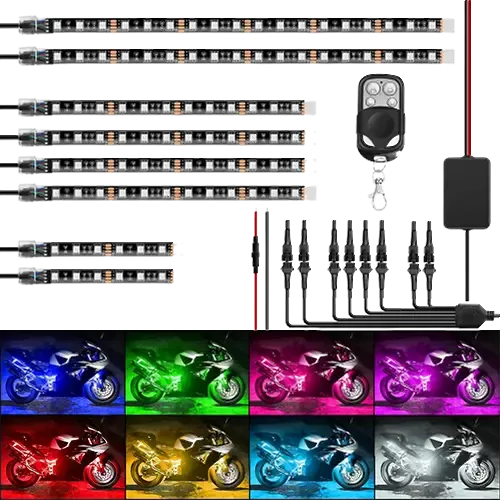 Motorcycle RGB RF Remote Control LED Strip Lights 8PCS