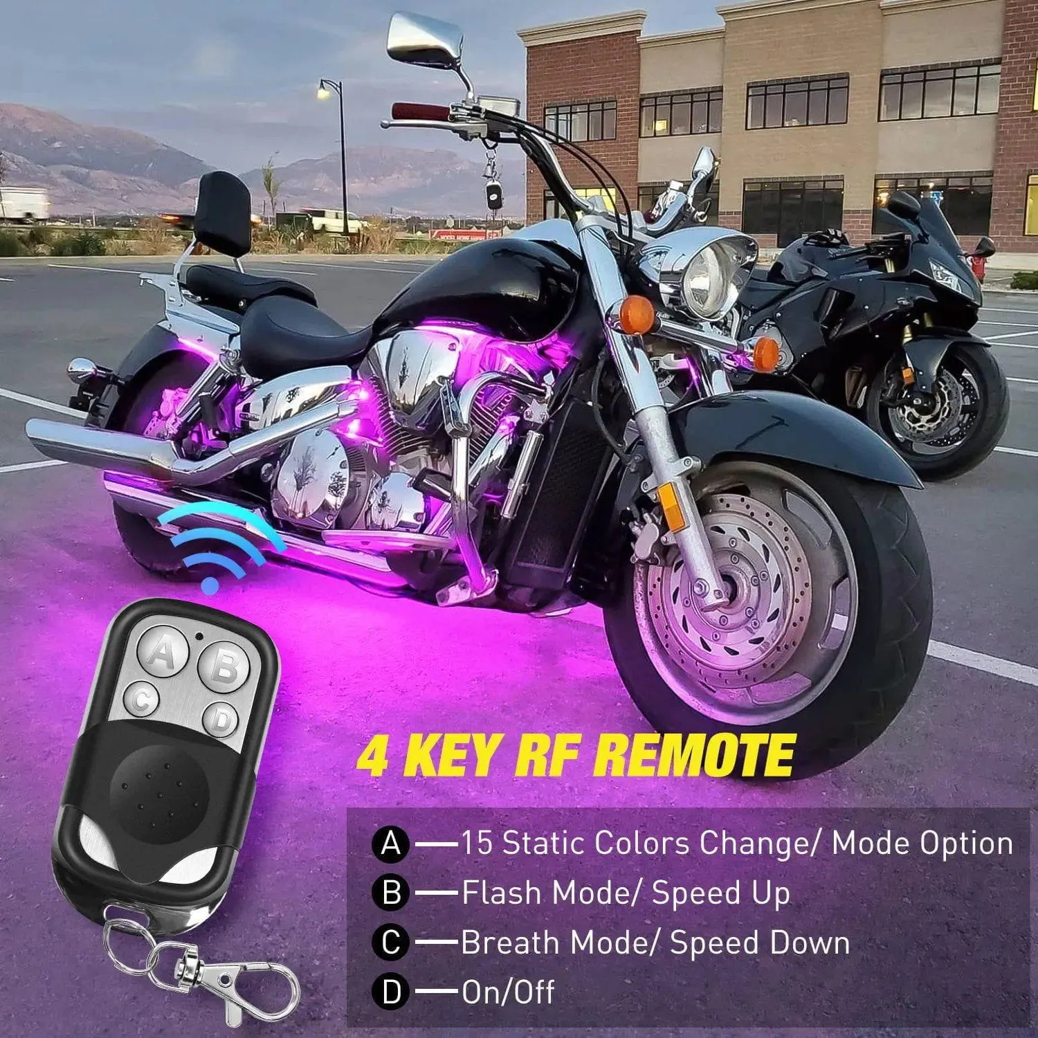 Motorcycle RGB RF Remote Control LED Strip Lights 8PCS