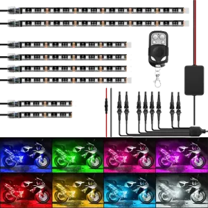 Motorcycle RGB RF Remote Control LED Strip Lights 8PCS