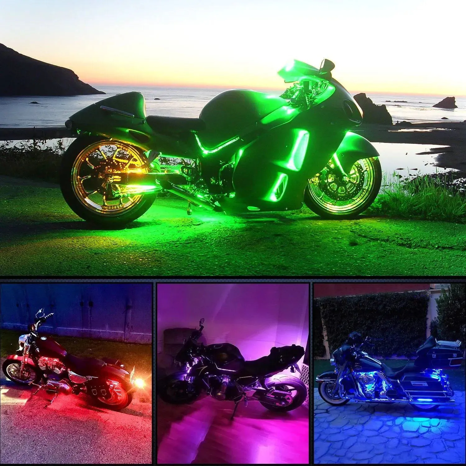 Motorcycle RGB RF Remote Control LED Strip Lights 8PCS