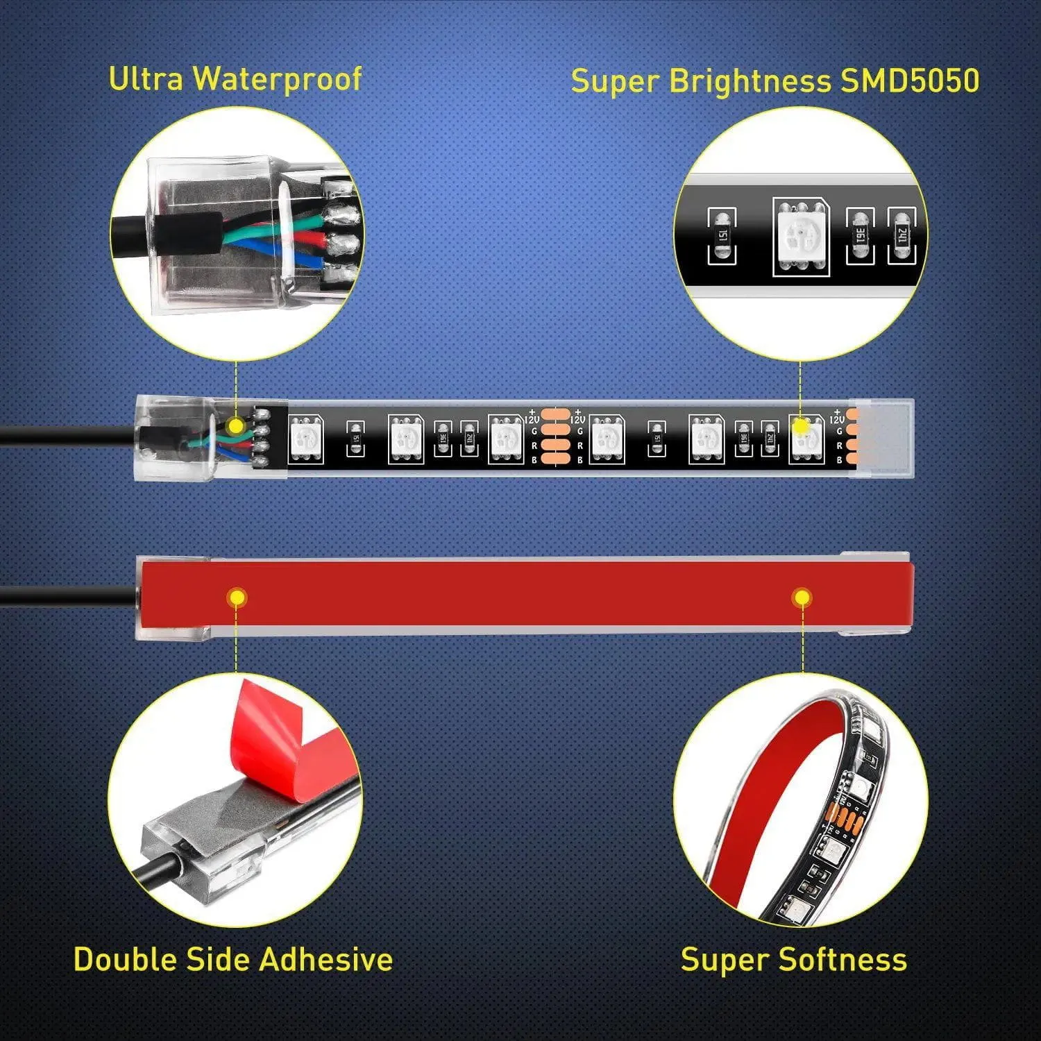 Motorcycle RGB RF Remote Control LED Strip Lights 8PCS