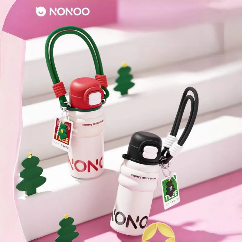 NONOO 580ml Dual-Drinking Thermos | Money More More | 12H Insulation Water Bottle & Leak-Proof Design