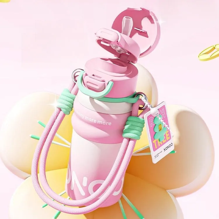 NONOO 580ml Dual-Drinking Thermos | Money More More | 12H Insulation Water Bottle & Leak-Proof Design