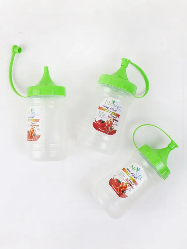 Novel Transparent Pack of 3 Small Ketchup Bottle Green
