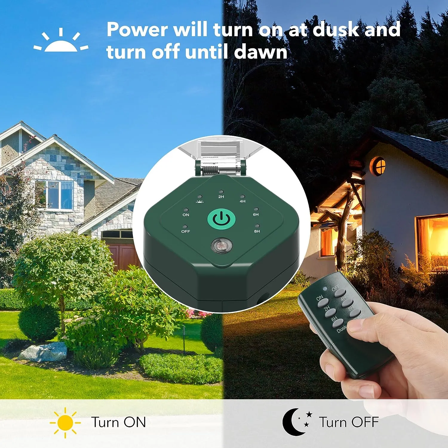 Outdoor Remote Control  Power Strip Yard Stake 6 Grounded Outlets Waterproof (2, 4, 6, 8 Hour) HBN