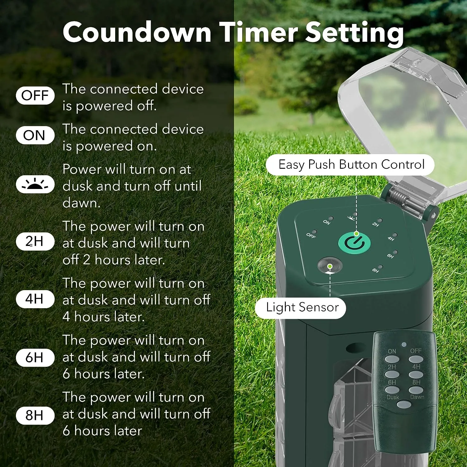 Outdoor Remote Control  Power Strip Yard Stake 6 Grounded Outlets Waterproof (2, 4, 6, 8 Hour) HBN