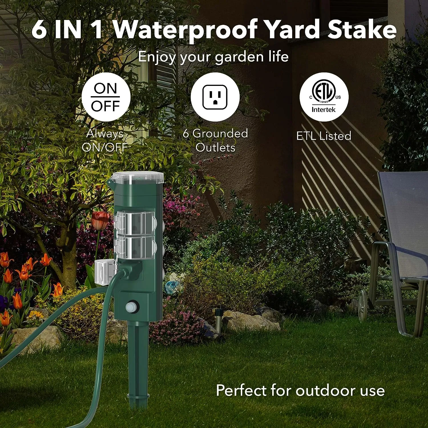 Outdoor Remote Control  Power Strip Yard Stake 6 Grounded Outlets Waterproof (2, 4, 6, 8 Hour) HBN