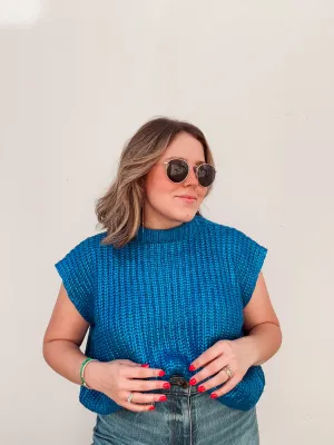 PRE ORDER: Peacock Blue Metallic Knit Top