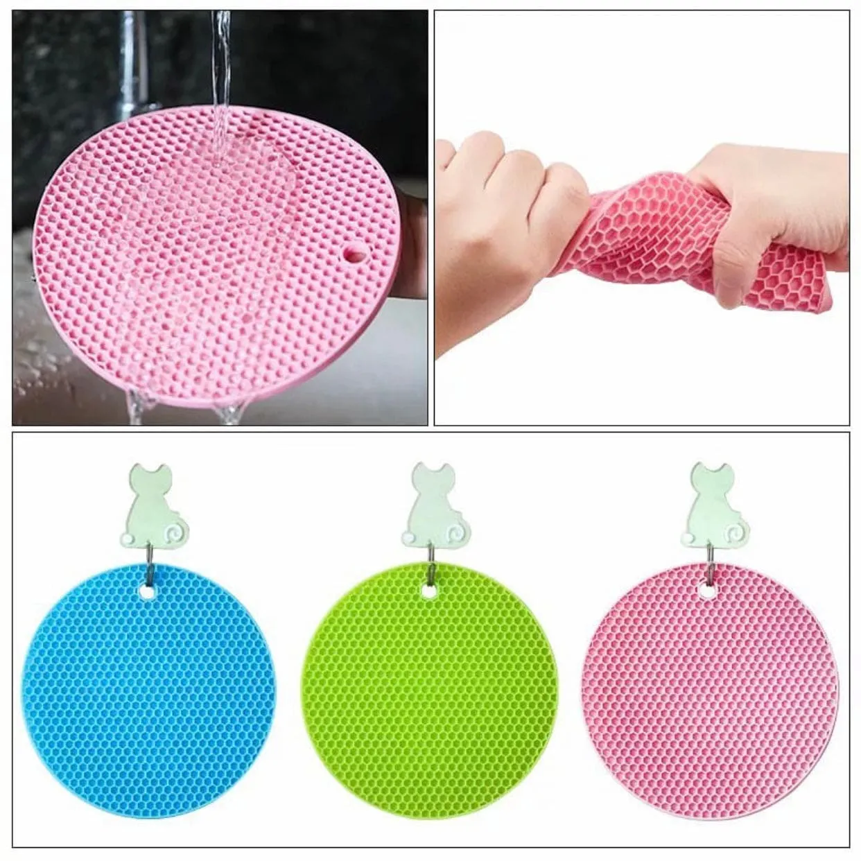 Round Honey Comb Silicon Placement Anti Scalding Non-Slip Pad, Insulation Pot Pad, Table Mat Bowl Cup Pads, Mat Drink Coaster