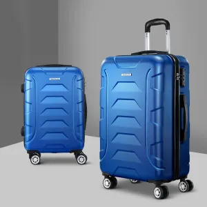 Set of 2 Luggage Travel Sets Suitcase Trolley TSA Lock Bonus Blue