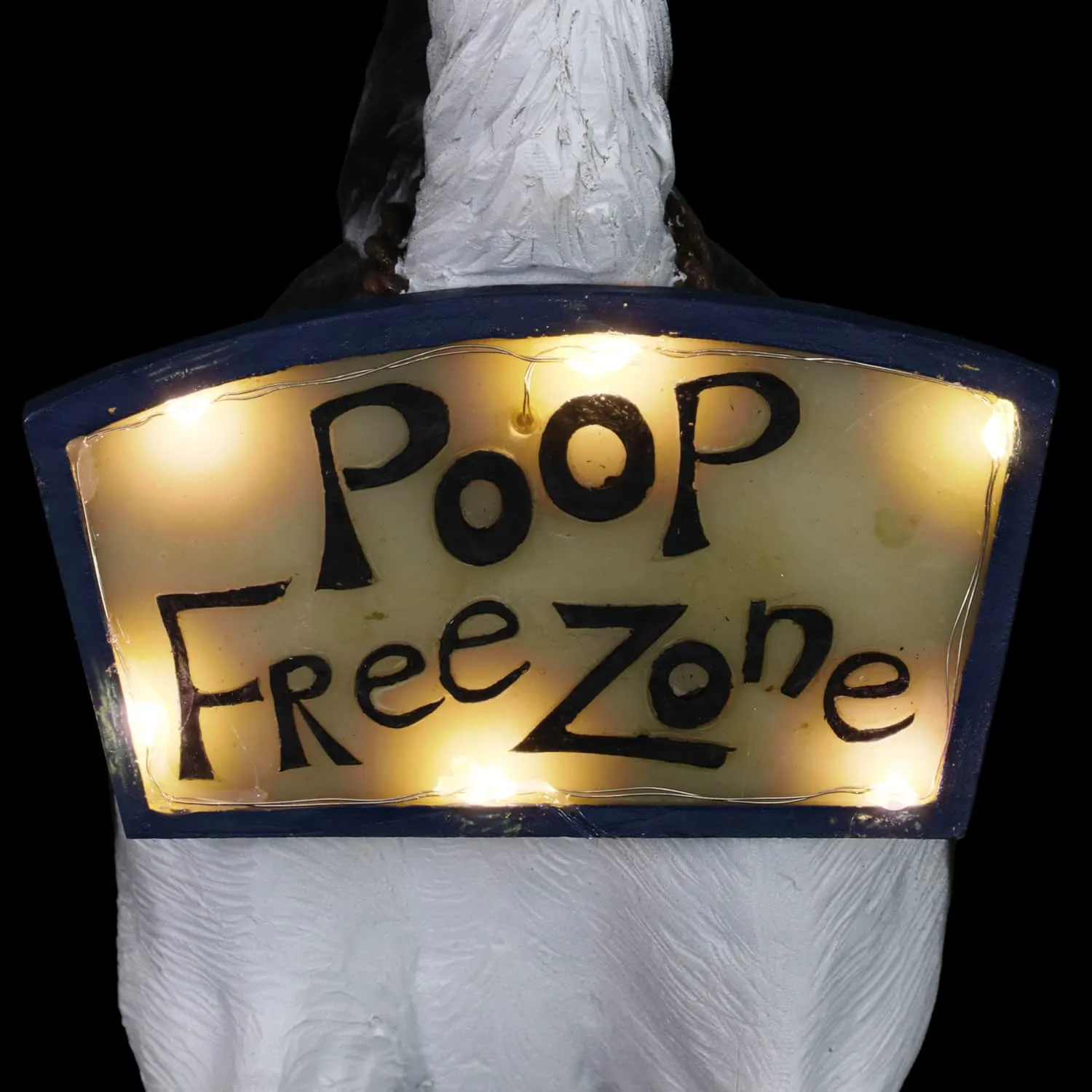 Solar Poop Free Zone Black and White Dog Statue, 10 Inch