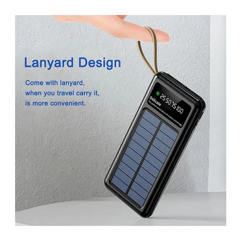Solar Powered Power Bank 20000Mah With Led Light As-50318 Black