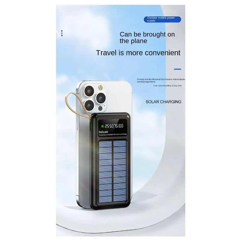 Solar Powered Power Bank 20000Mah With Led Light As-50318 Black