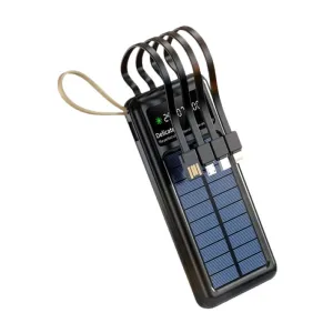 Solar Powered Power Bank 20000Mah With Led Light As-50318 Black