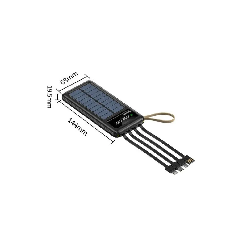 Solar Powered Power Bank 20000Mah With Led Light As-50318 Black