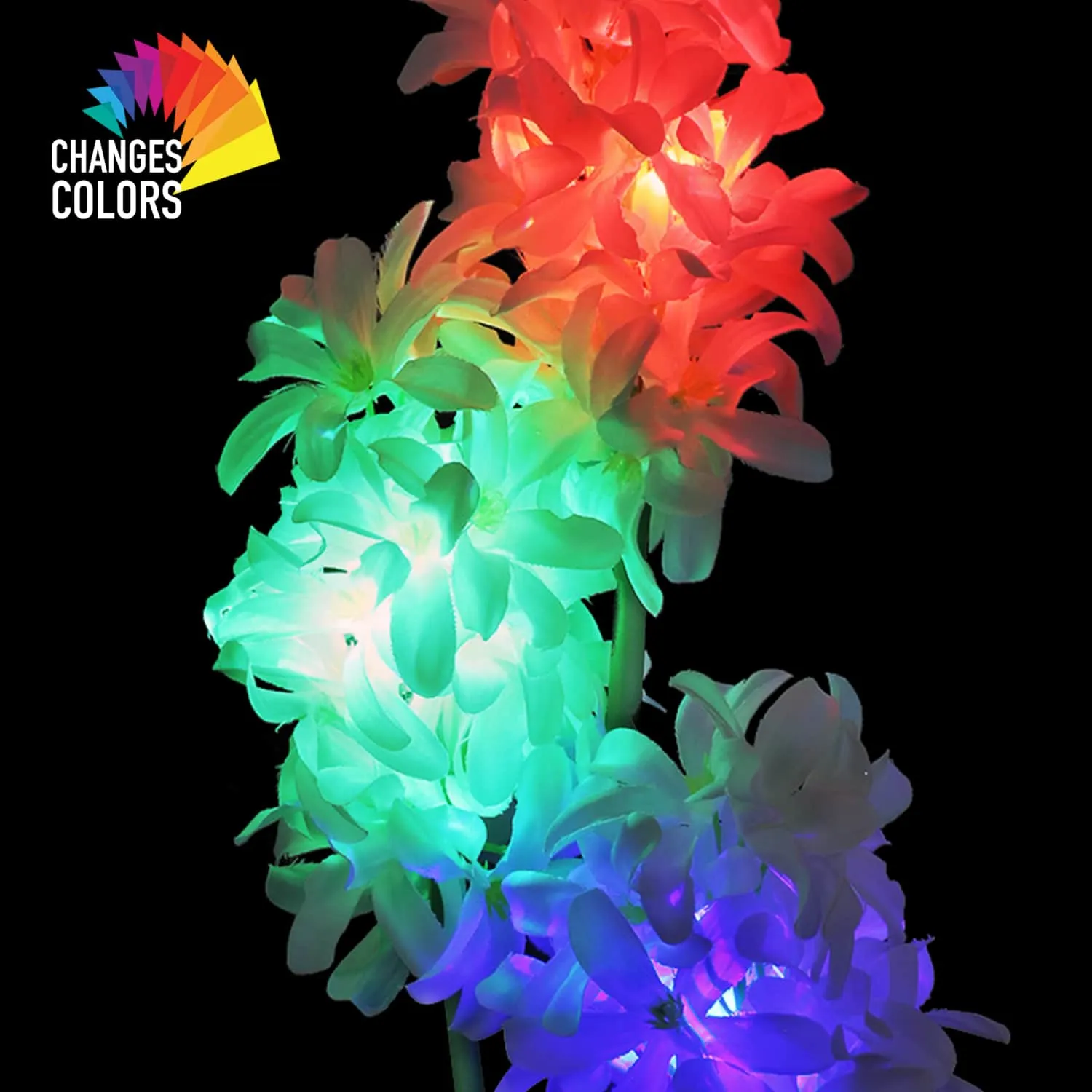 Solar White Fabric Lilac Garden Stake with Color Changing LEDs, 5 by 33.5 Inches