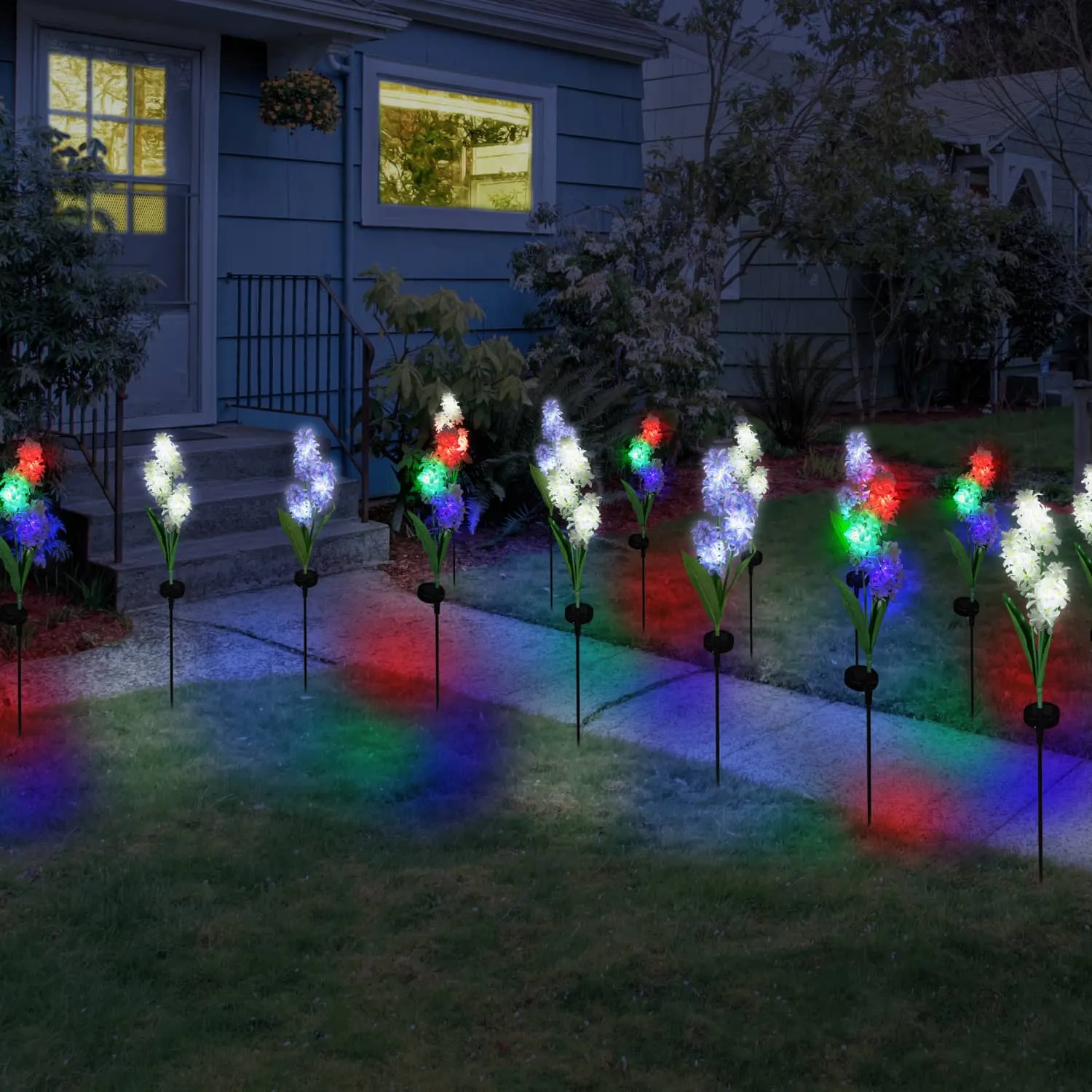 Solar White Fabric Lilac Garden Stake with Color Changing LEDs, 5 by 33.5 Inches