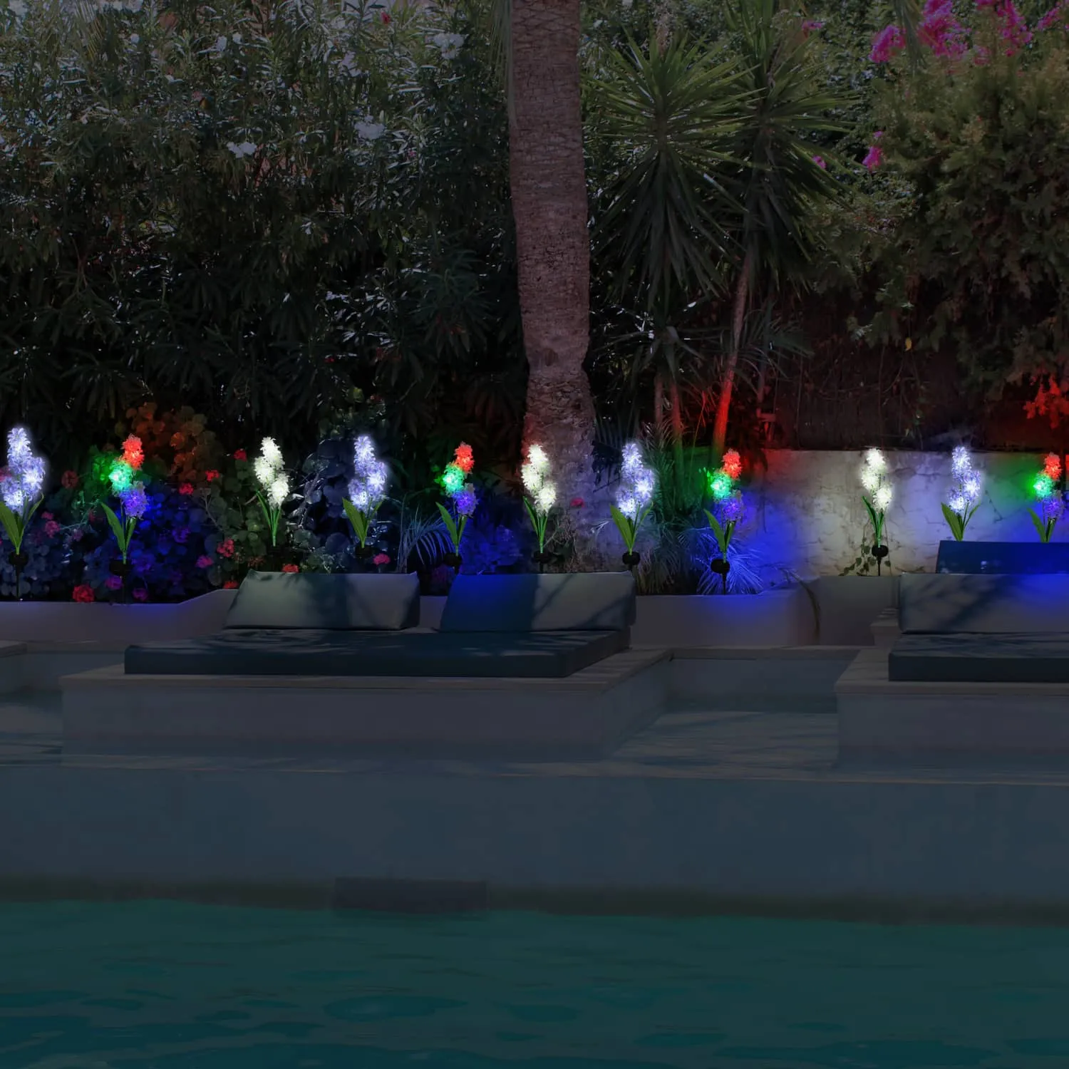 Solar White Fabric Lilac Garden Stake with Color Changing LEDs, 5 by 33.5 Inches