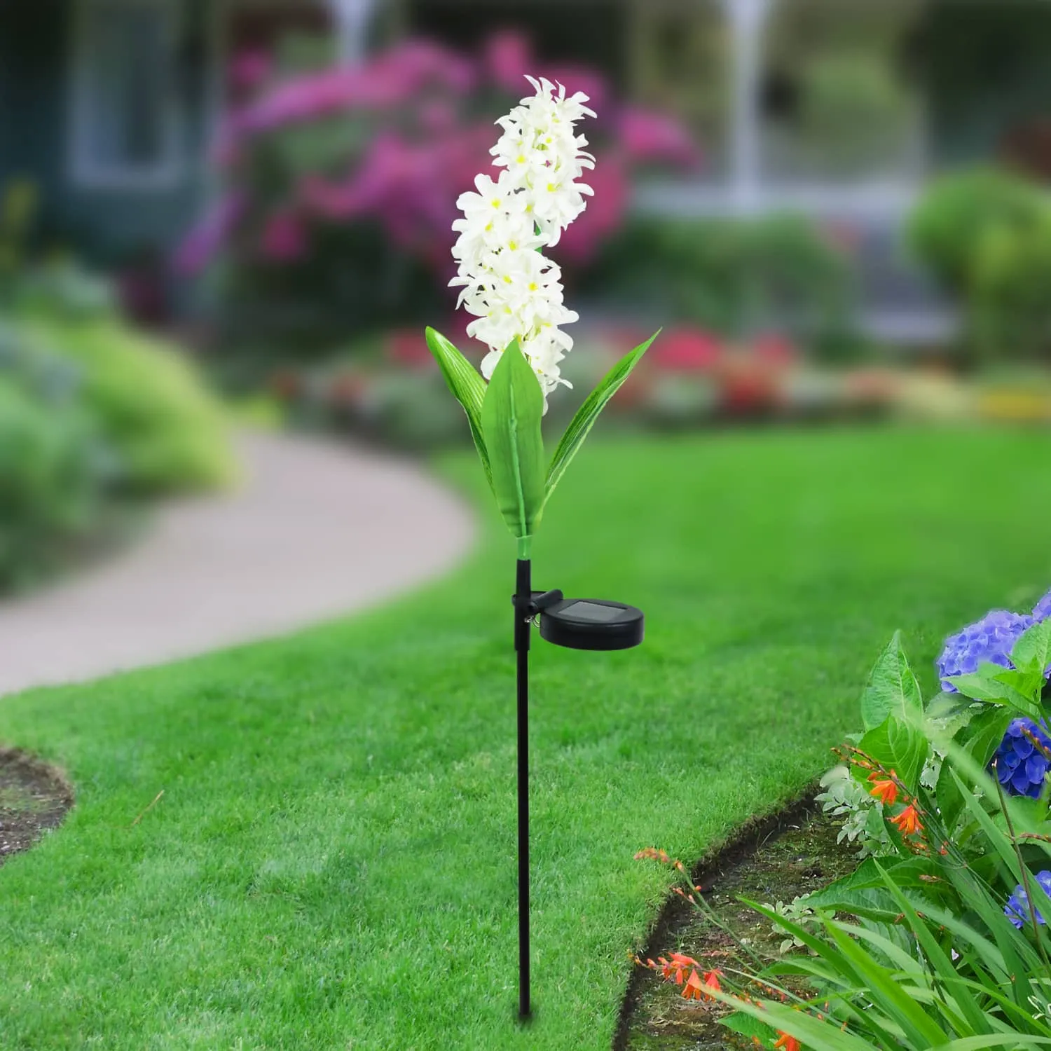 Solar White Fabric Lilac Garden Stake with Color Changing LEDs, 5 by 33.5 Inches