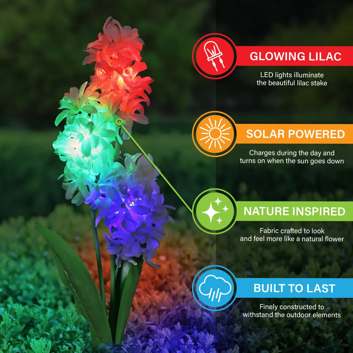 Solar White Fabric Lilac Garden Stake with Color Changing LEDs, 5 by 33.5 Inches