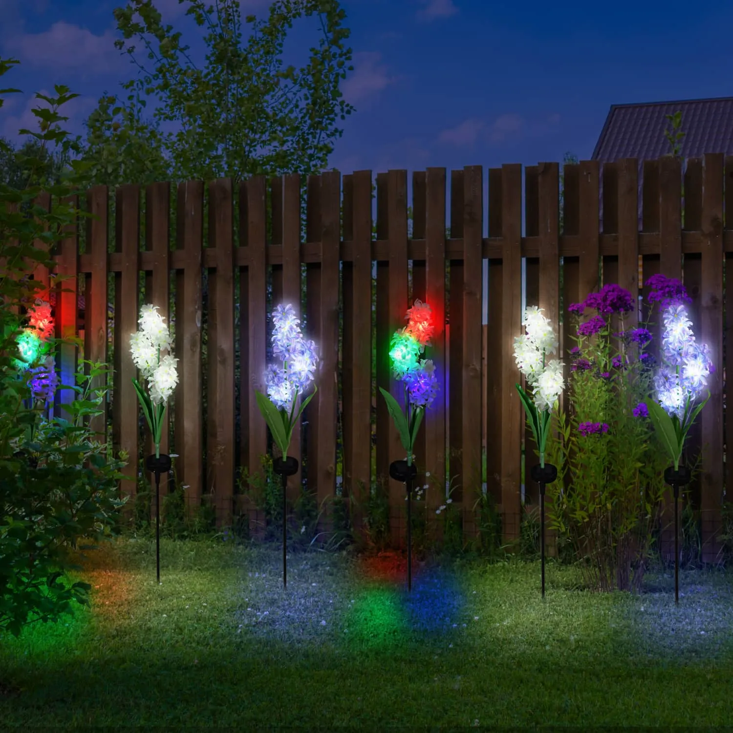 Solar White Fabric Lilac Garden Stake with Color Changing LEDs, 5 by 33.5 Inches