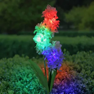 Solar White Fabric Lilac Garden Stake with Color Changing LEDs, 5 by 33.5 Inches