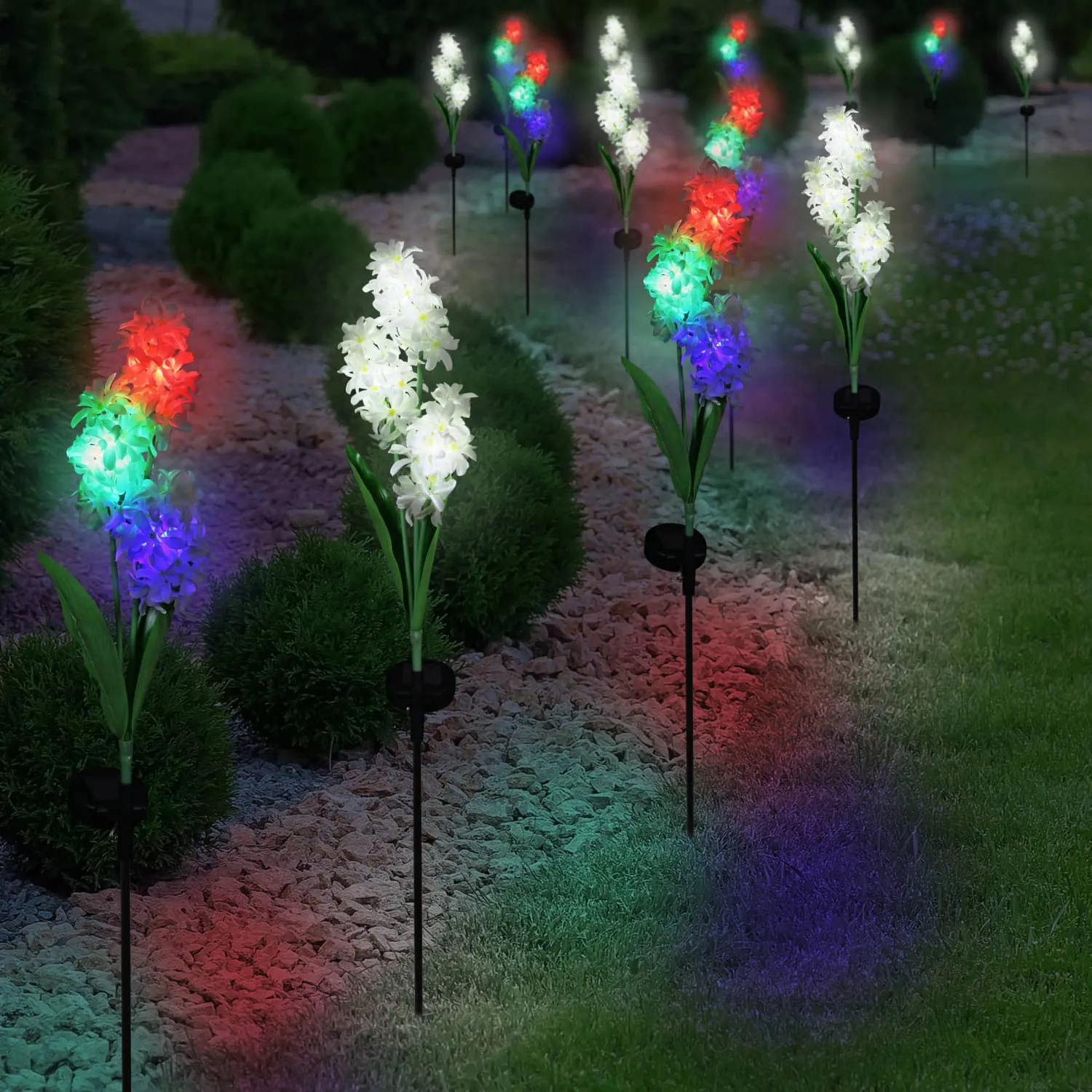 Solar White Fabric Lilac Garden Stake with Color Changing LEDs, 5 by 33.5 Inches