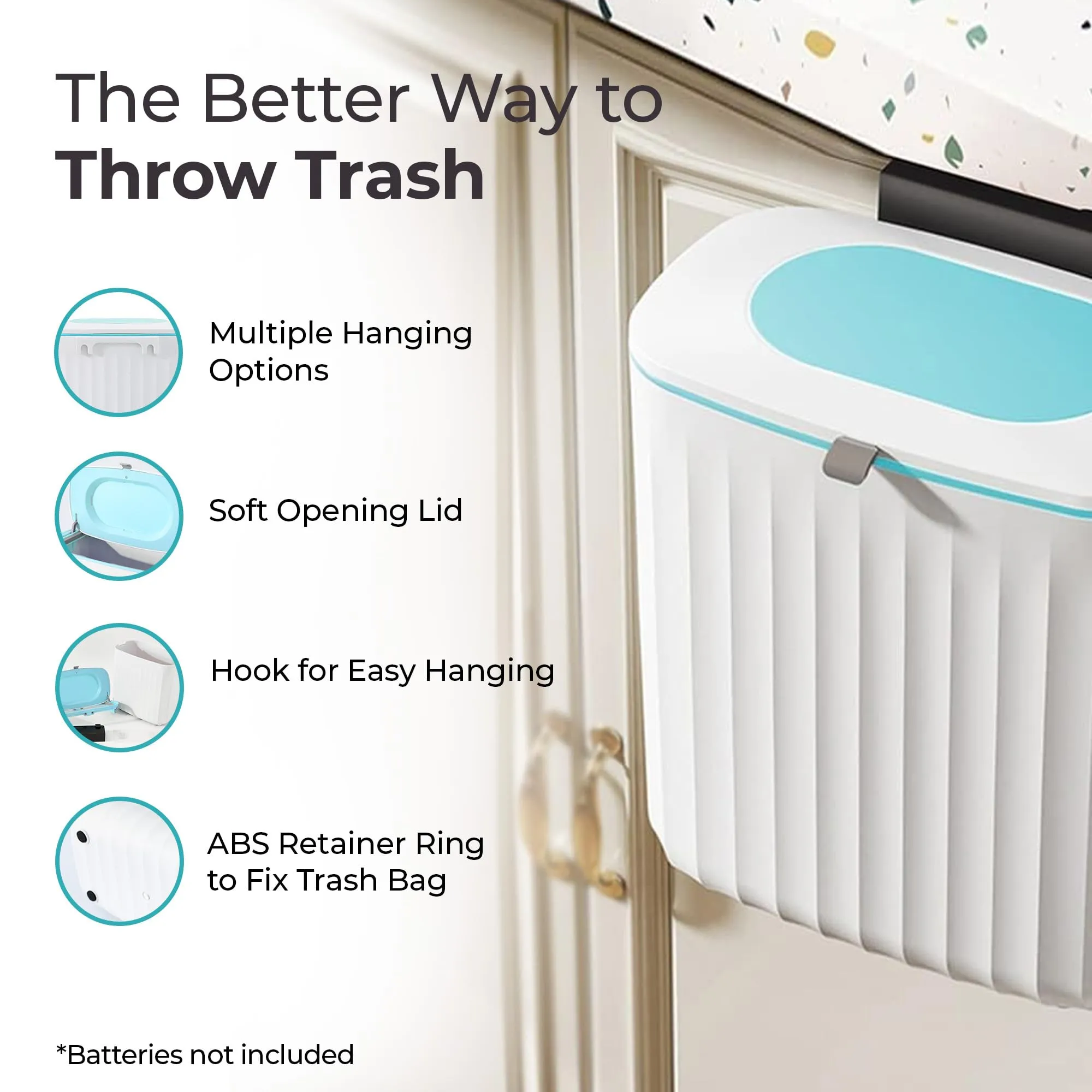 The Better Home 8L Hanging Dustbin With Lid | (25cm) Plastic Dustbin For Kitchen | Small Dustbin For Bathroom | Dustbin For Bedroom & Office | Light Blue & White