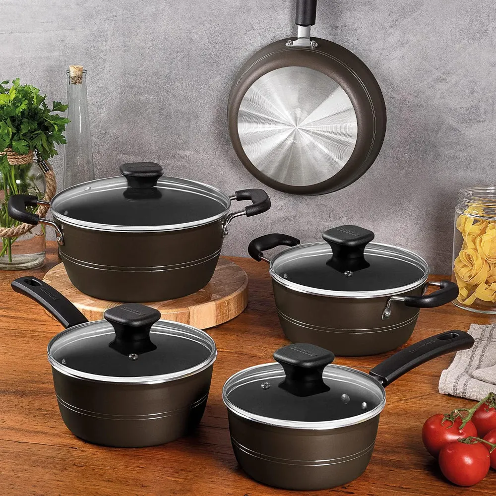 Tramontina Brazil  Sicilia 9 Pieces Hazelnut Aluminum Cookware Set with Interior and Exterior Starflon Excellent PFOA Free Nonstick Coating