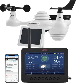 Vevor Wi-Fi Weather Station 7-in-1 Wireless Outdoor Sensor with 7" TFT Display New