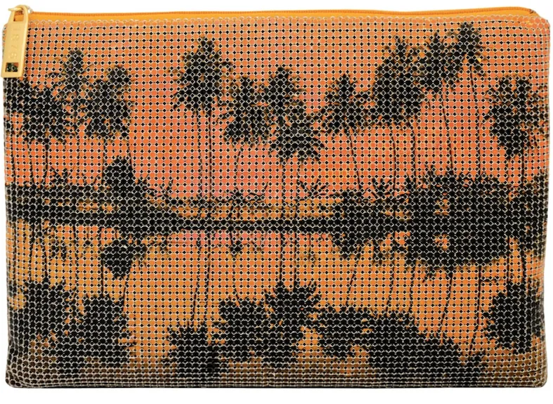 Whiting & Davis Palm Pouch Clutch in Orange Multi